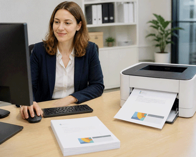 Secretaresse zie zelfklevende vouwkaarten print